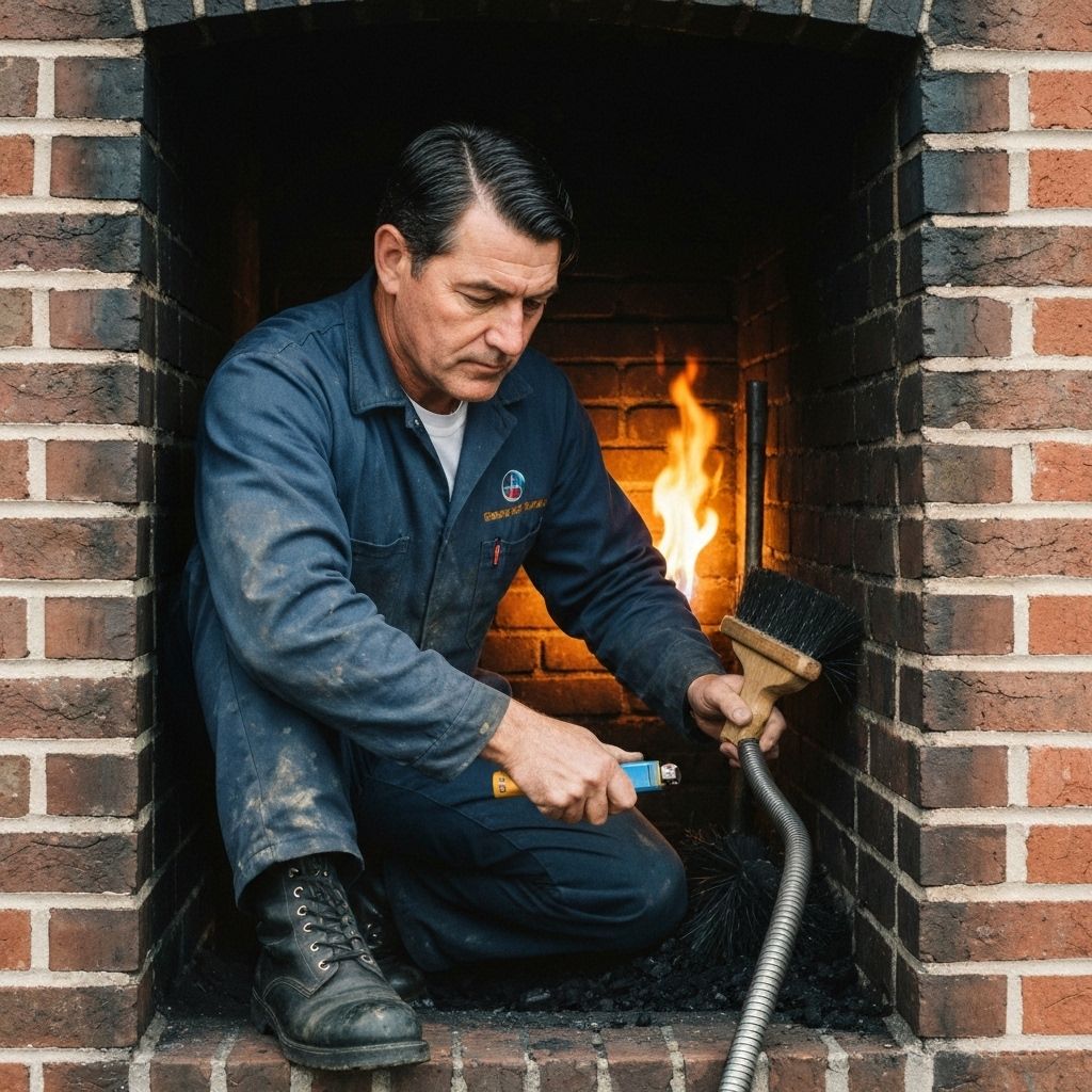 Professional chimney sweep at work